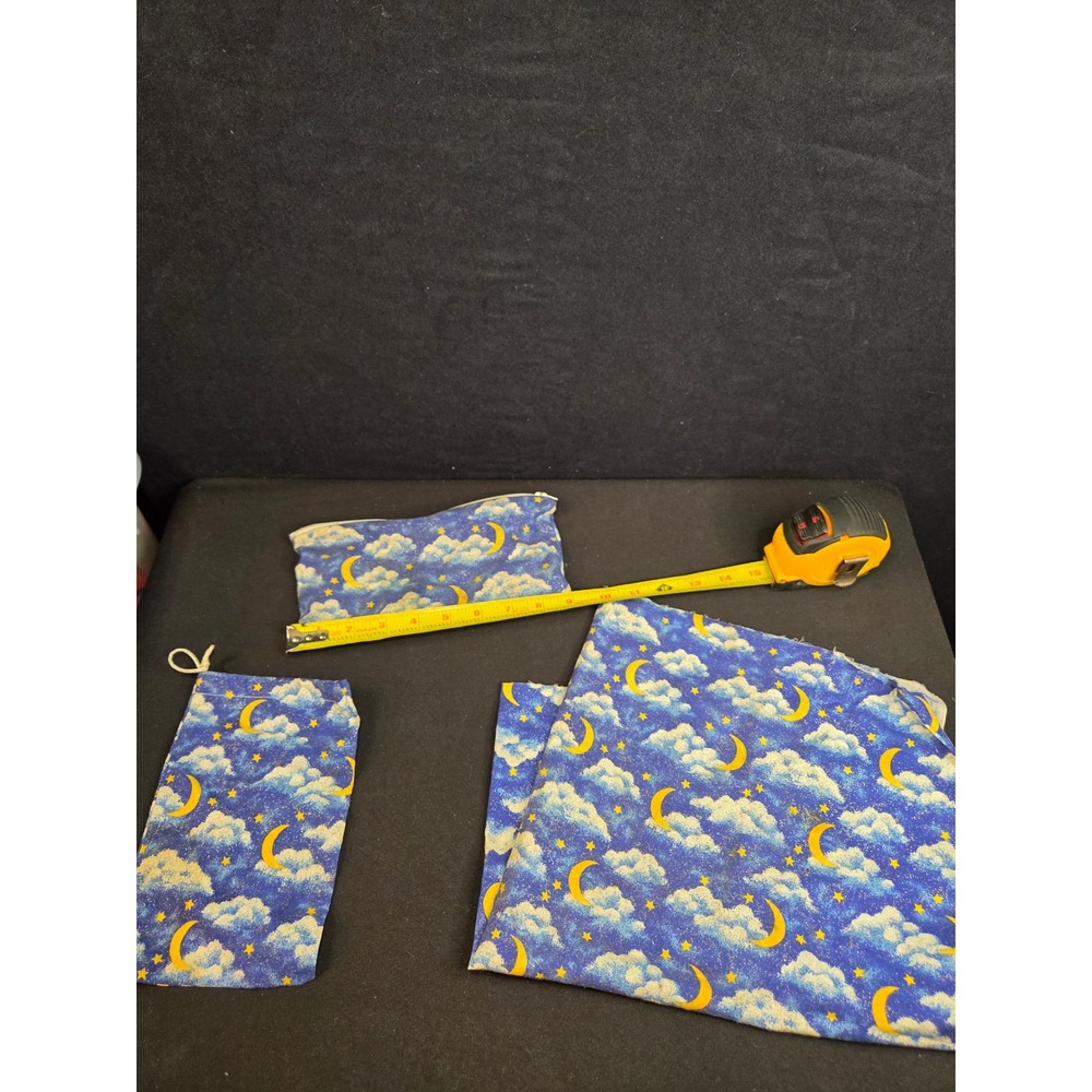 Celestial Moon and Stars Fabric Bundle, Pouch and Drawstring Bag Blue Gold 90's